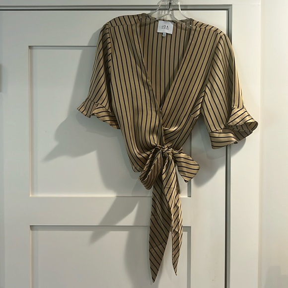 NWOT J.O.A. Wrap Blouse, Gold with Black Stripes - Picture 1 of 7